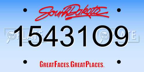 15431O9 South Dakota License Plate