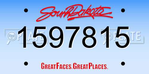 1597815 South Dakota License Plate