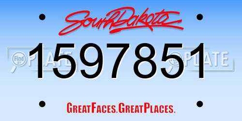 1597851 South Dakota License Plate