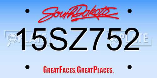 15SZ752 South Dakota License Plate