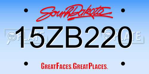 15ZB220 South Dakota License Plate