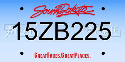 15ZB225 South Dakota License Plate