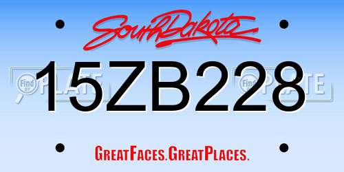15ZB228 South Dakota License Plate