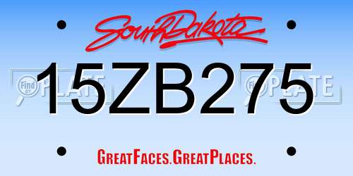 15ZB275 South Dakota License Plate