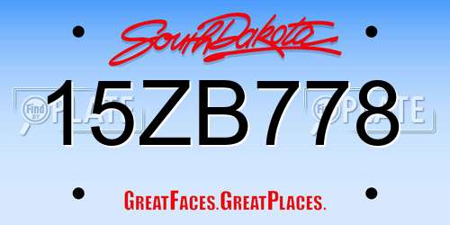 15ZB778 South Dakota License Plate