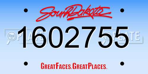 1602755 South Dakota License Plate