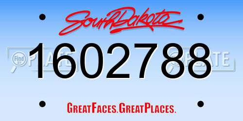 1602788 South Dakota License Plate