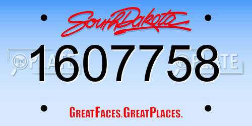 1607758 South Dakota License Plate