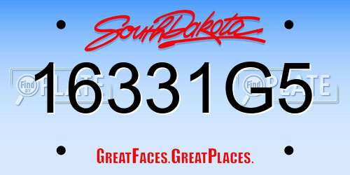 16331G5 South Dakota License Plate