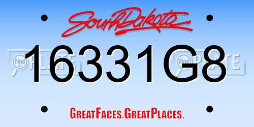 16331G8 South Dakota License Plate