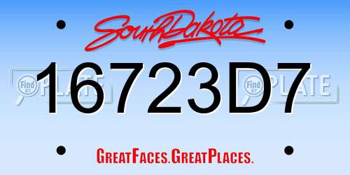 16723D7 South Dakota License Plate