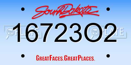 16723O2 South Dakota License Plate