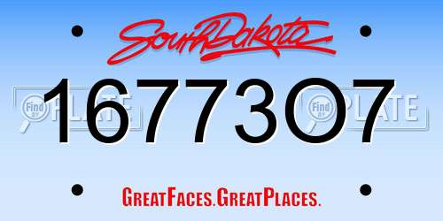 16773O7 South Dakota License Plate