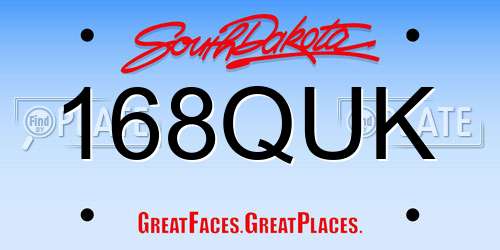 168QUK South Dakota License Plate