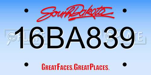 16BA839 South Dakota License Plate