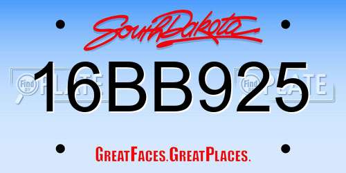 16BB925 South Dakota License Plate