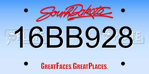 16BB928 South Dakota License Plate