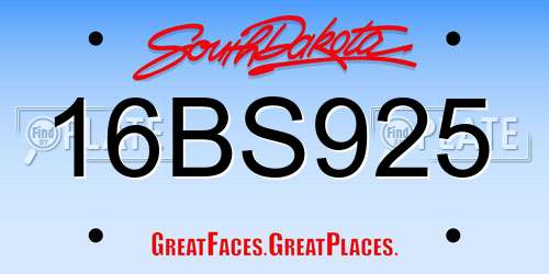16BS925 South Dakota License Plate