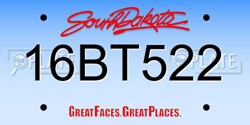 16BT522 South Dakota License Plate