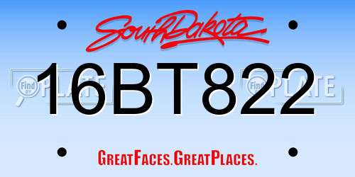 16BT822 South Dakota License Plate