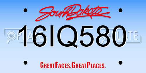 16IQ580 South Dakota License Plate