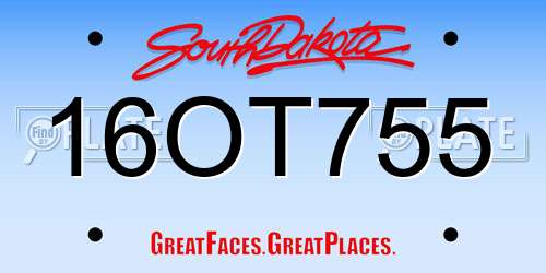 16OT755 South Dakota License Plate