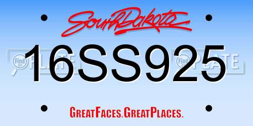 16SS925 South Dakota License Plate