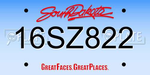 16SZ822 South Dakota License Plate