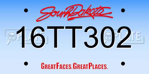 16TT302 South Dakota License Plate