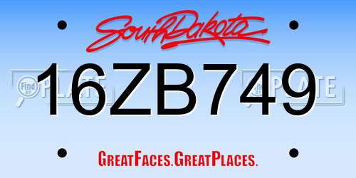16ZB749 South Dakota License Plate