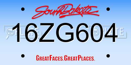 16ZG604 South Dakota License Plate