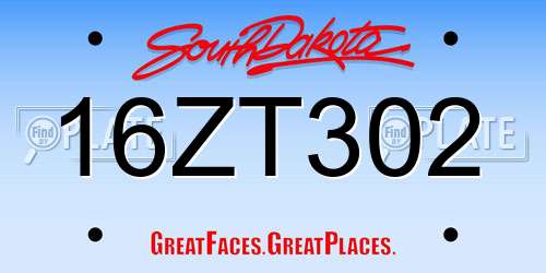 16ZT302 South Dakota License Plate