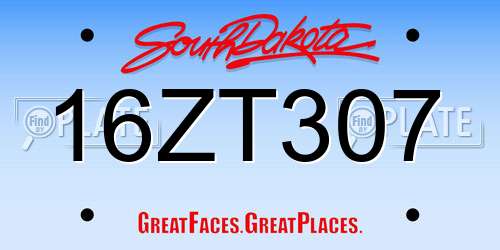 16ZT307 South Dakota License Plate