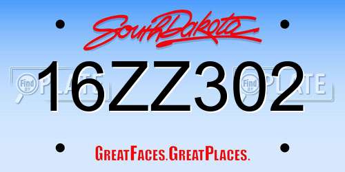 16ZZ302 South Dakota License Plate