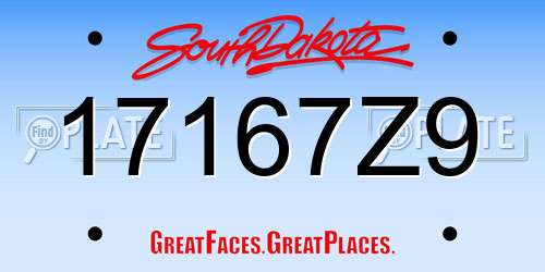 17167Z9 South Dakota License Plate