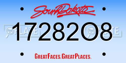 17282O8 South Dakota License Plate