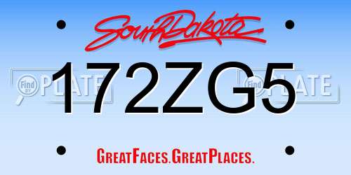 172ZG5 South Dakota License Plate