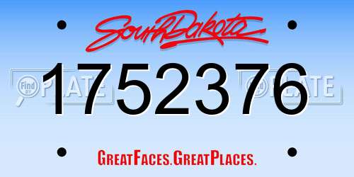1752376 South Dakota License Plate