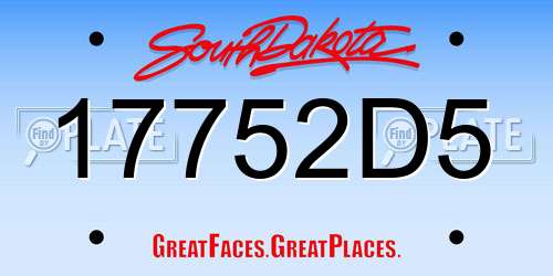 17752D5 South Dakota License Plate