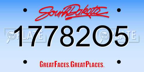 17782O5 South Dakota License Plate