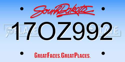 17OZ992 South Dakota License Plate