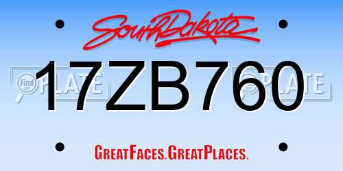 17ZB760 South Dakota License Plate
