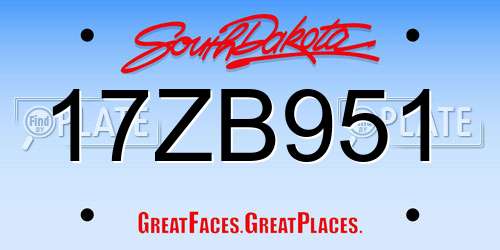 17ZB951 South Dakota License Plate