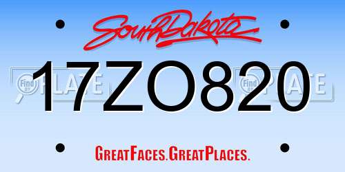 17ZO820 South Dakota License Plate