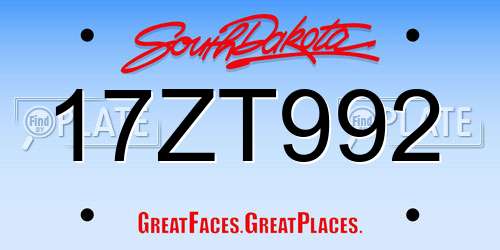 17ZT992 South Dakota License Plate