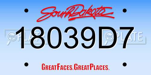 18039D7 South Dakota License Plate