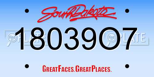 18039O7 South Dakota License Plate