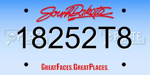 18252T8 South Dakota License Plate
