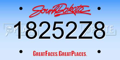 18252Z8 South Dakota License Plate