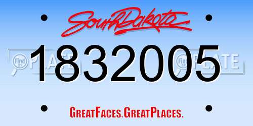 1832005 South Dakota License Plate
